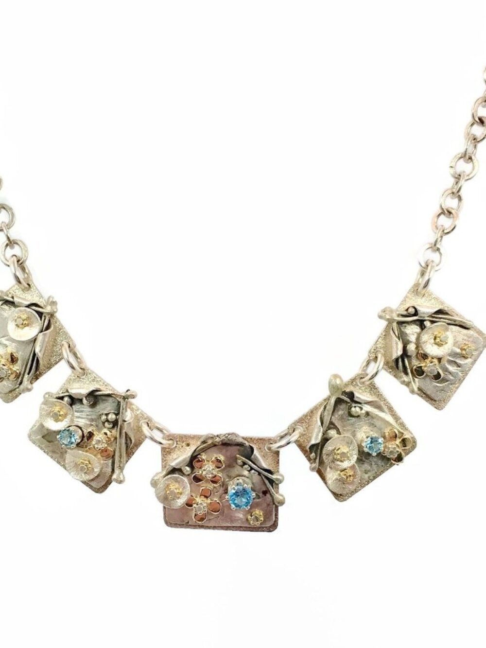 Sterling Silver Necklace, Artisan, Studio, Vintage, One of a Kind, Blue Topaz